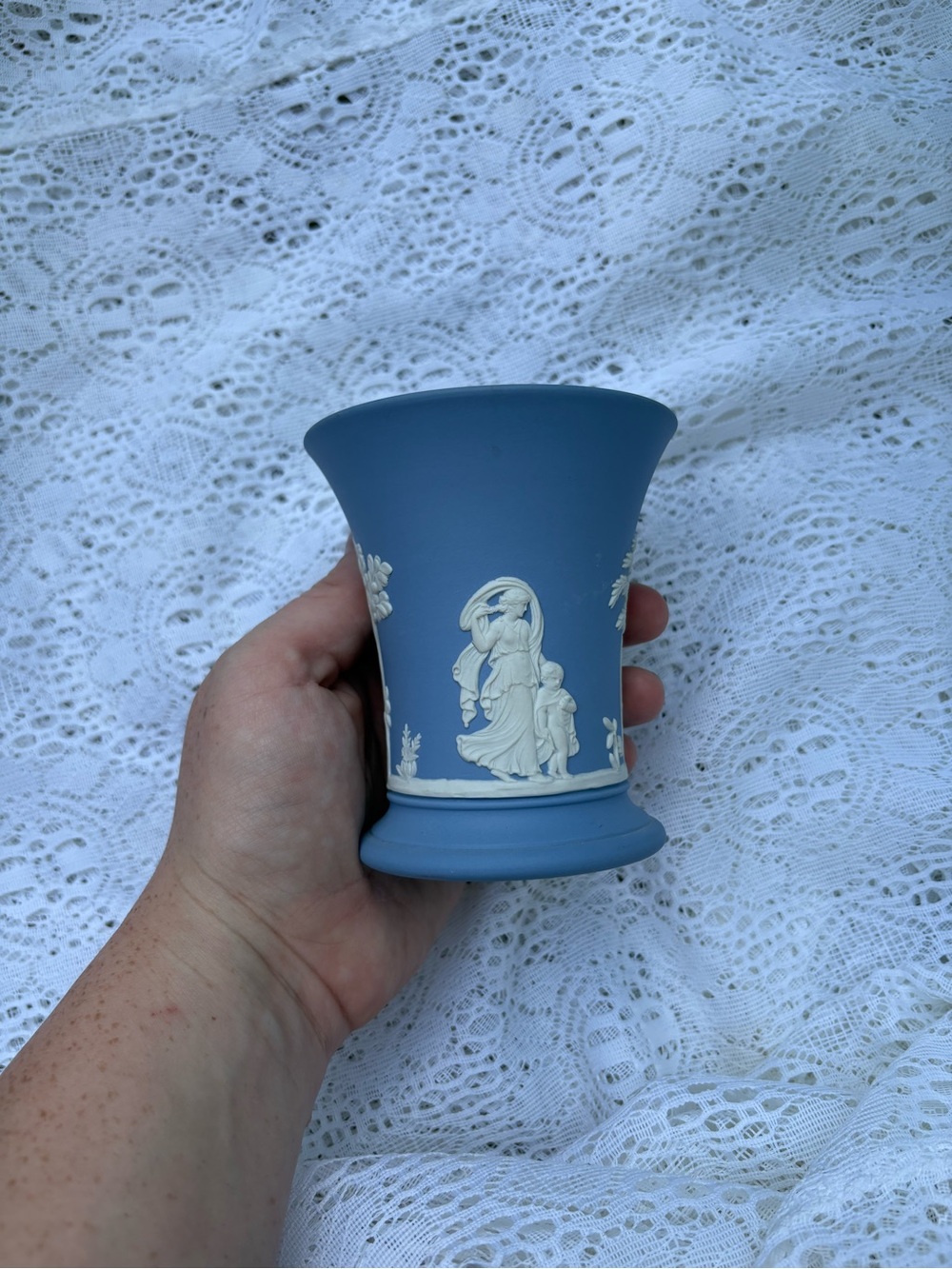 Vintage Wedgwood Blue Jasperware Bud Vase Classical Relief Made in England